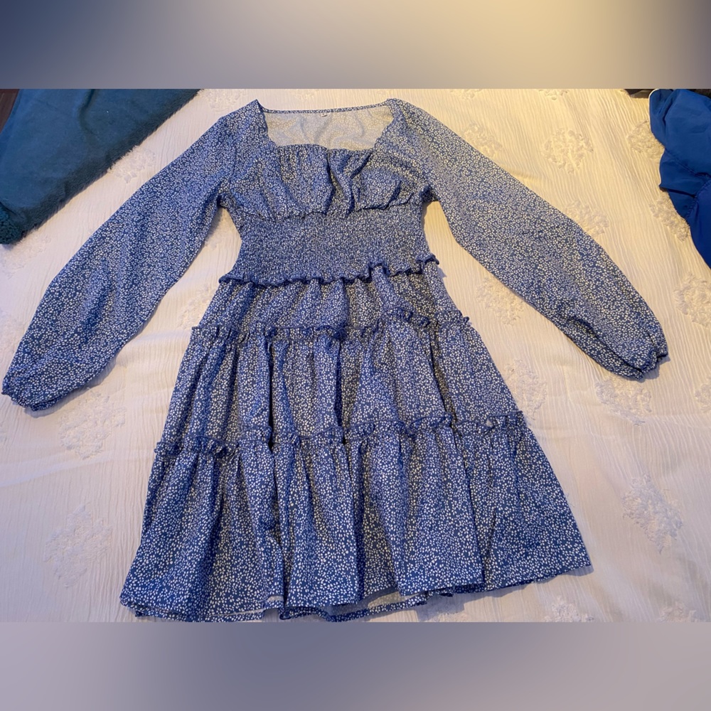 Long sleeve blue floral dress from Amazon